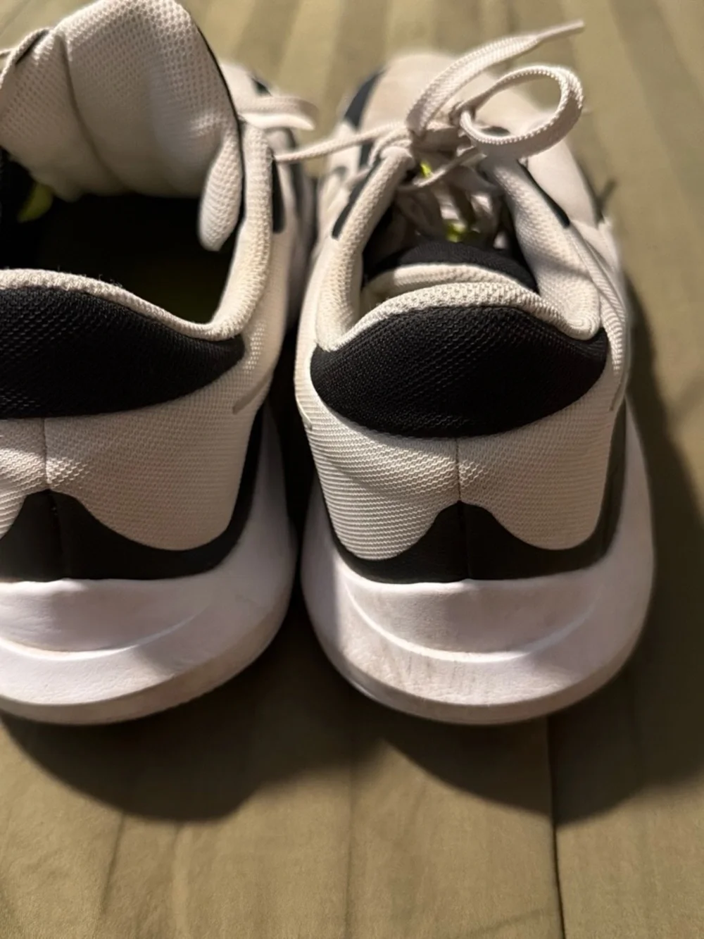 Nike Men’s White and Black Sneakers with Neon Yellow Accent